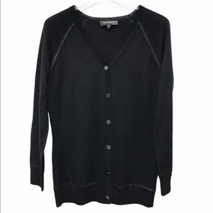 ST JOHN cardigan sweater black v-neck button down Size M Wool Black Label